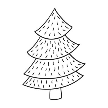 Noel ikonu. Noel ağacı. El çizimi monokrom çizimleri. Siyah özet. Boyama sayfaları, kartpostallar için tasarım. Simge