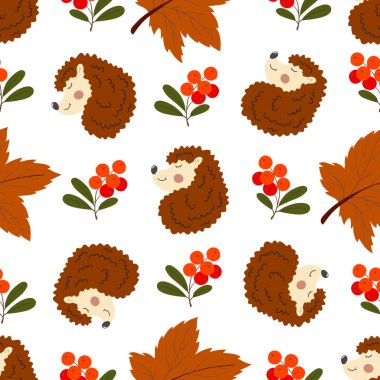 Sonbahar pürüzsüz desen. Şirin kirpiler. Çocuk odası için desen