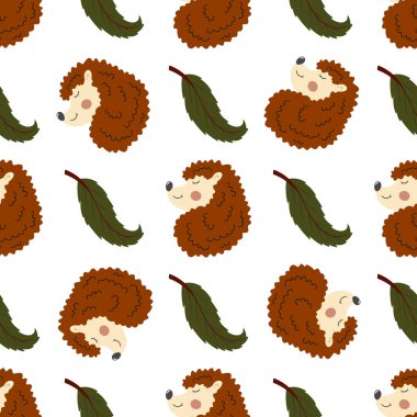 Sonbahar pürüzsüz desen. Şirin kirpiler. Çocuk odası tasarımı, duvar kağıdı deseni