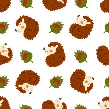 Sonbahar pürüzsüz desen. Şirin kirpiler. Çocuk odası tasarımı için desen