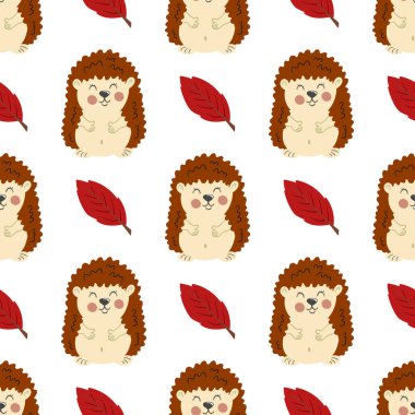 Sonbahar pürüzsüz desen. Şirin kirpiler. Çocuk odası tasarımı, duvar kağıdı, tekstil, giysi deseni