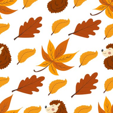 Güz, böğürtlenli, pürüzsüz desen. Sonbahar yaprakları, şirin kirpiler. Çocuk odası tasarımı, duvar kağıdı deseni