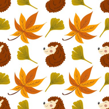 Güz, böğürtlenli, pürüzsüz desen. Sonbahar yaprakları, şirin kirpiler. Çocuk odası tasarımı için desen