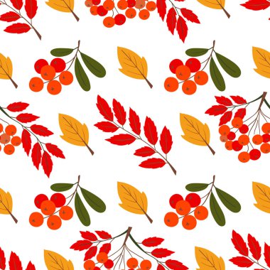 Böğürtlenli, dikişsiz şirin bir sonbahar deseni. Kırmızı yaban mersini ve sonbahar yaprakları