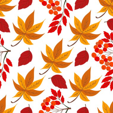 Böğürtlenli, dikişsiz şirin bir sonbahar deseni. Sonbahar ormanı, yapraklar