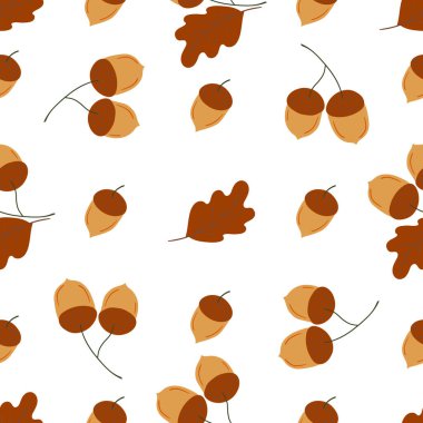 Böğürtlenli, dikişsiz şirin bir sonbahar deseni. Meşe palamudu, meşe ağacı ve yapraklar