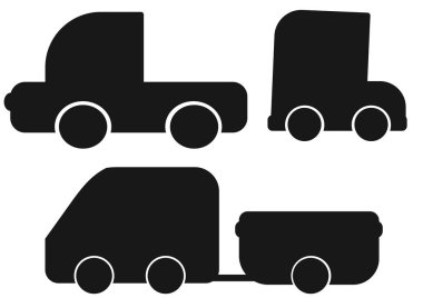 Bir grup siluet vektör araba. Basit yuvarlak şekilli araçlar yan görüntüden gösteriliyor. Bilmeceler ve çocuklar için eğitici aktiviteler tasarlıyor. Posterler, çıkartmalar ve web grafikleri için mükemmel