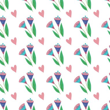 Renkli çiçeklerle kusursuz bir desen. Sezonluk tasarımlar, duvar kağıtları, şenlikli dekorasyonlar, ambalaj kağıtları, tekstil için mükemmel vektör illüstrasyonu