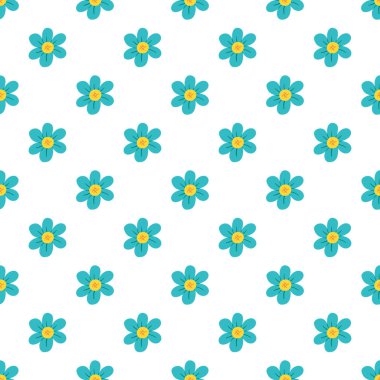 Mavi çiçekli kusursuz desen. Sezonluk tasarımlar, duvar kağıtları, şenlikli dekorasyonlar için mükemmel bir vektör illüstrasyonu