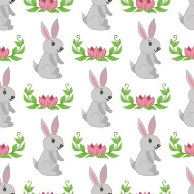 Güzel tavşanları olan kusursuz bir Paskalya deseni. Vektör illüstrasyonu mevsimsel tasarımlar için mükemmel