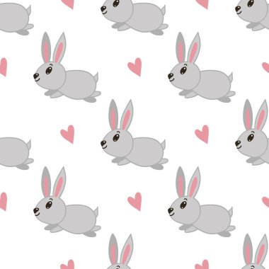 Güzel tavşanları olan kusursuz bir Paskalya deseni. Sezonluk tasarımlar, duvar kağıtları, şenlikli dekorasyonlar, ambalaj kağıtları, tekstil için mükemmel vektör illüstrasyonu