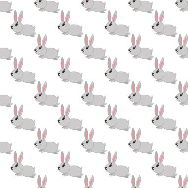 Güzel tavşanları olan kusursuz bir Paskalya deseni. Sezonluk tasarımlar, duvar kağıtları, şenlikli dekorasyonlar için mükemmel bir vektör illüstrasyonu