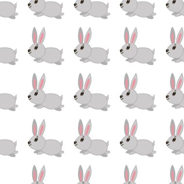 Güzel tavşanları olan kusursuz bir Paskalya deseni. Sezonluk tasarımlar, duvar kağıtları, şenlikli dekorasyonlar ve ambalajlar için mükemmel bir vektör illüstrasyonu