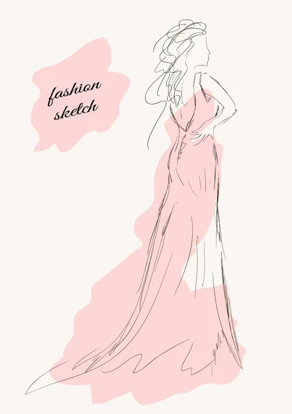Fashion pink model sketch — Stock Vector