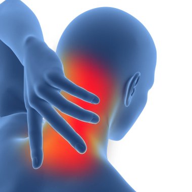 Servial Omurga Anatomisi 'nde boyun ağrısından muzdarip insan. Üç Boyut