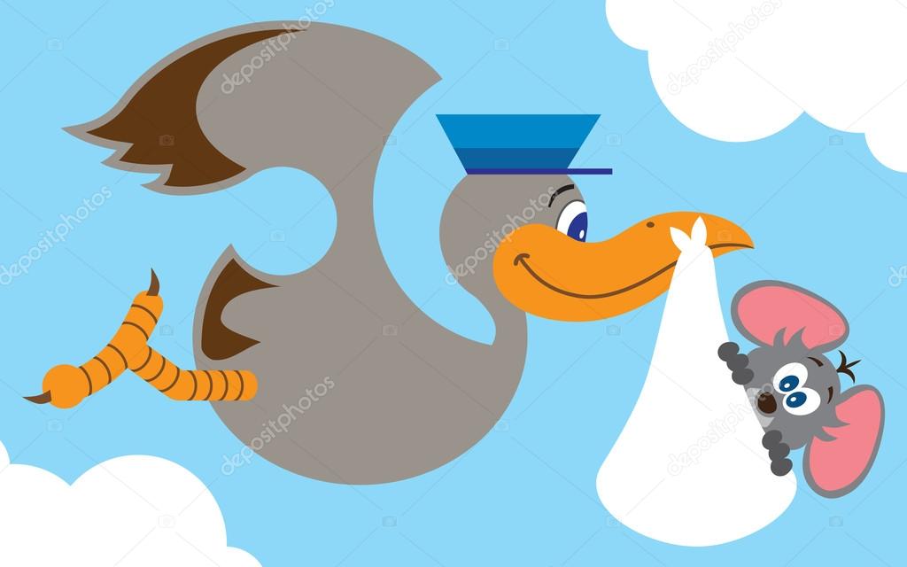 Flat Vector Stork with Baby Mouse