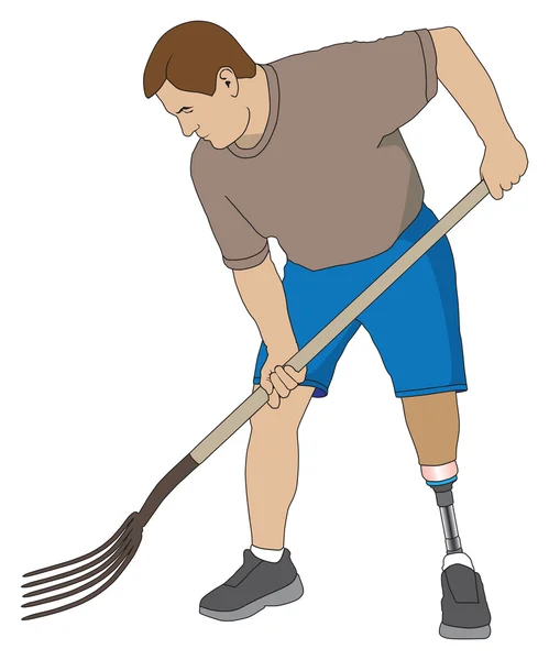 Amputee Using Pitchfork — Stock Vector