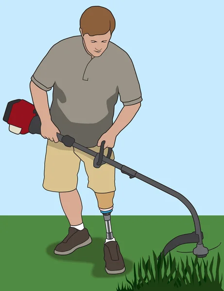 Amputee Using Weed Whacker — Stock Vector