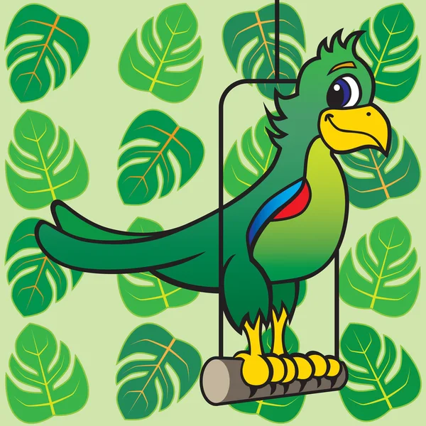 Karikatur Papagei mit Blättern — Stockvektor