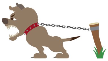 Vahşi bir bekçi köpeği zincirini geriyor ve havlıyor.