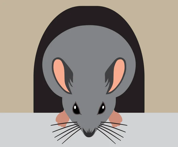 Eine Flache Vektor Cartoon Maus Verlässt Sein Loch Zur Futtersuche — Stockvektor