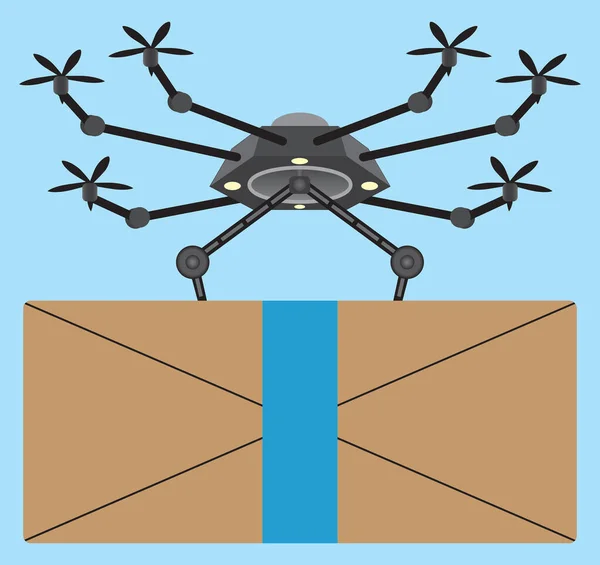 Dron Mecánico Controlado Distancia Está Entregando Paquete — Vector de stock