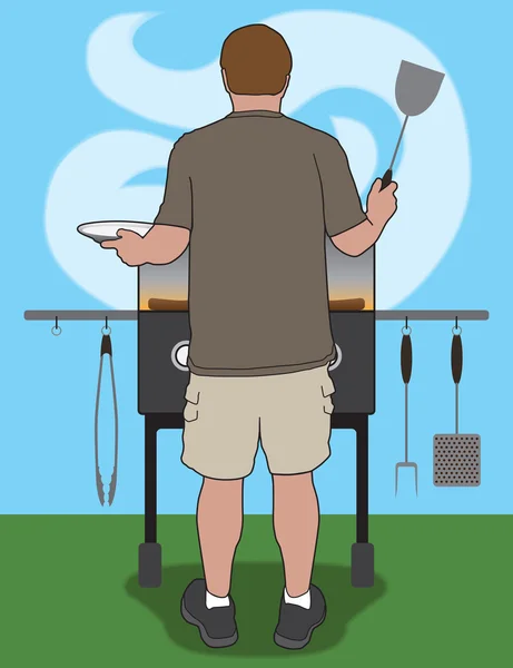 Barbecuer i bakgård — Stock vektor