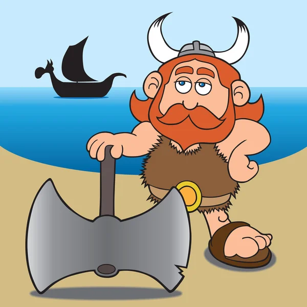 Kreslený Viking s velkou sekerou — Stockový vektor