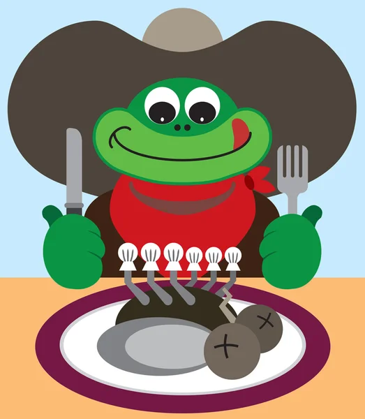 Éhes Cowboy béka — Stock Vector