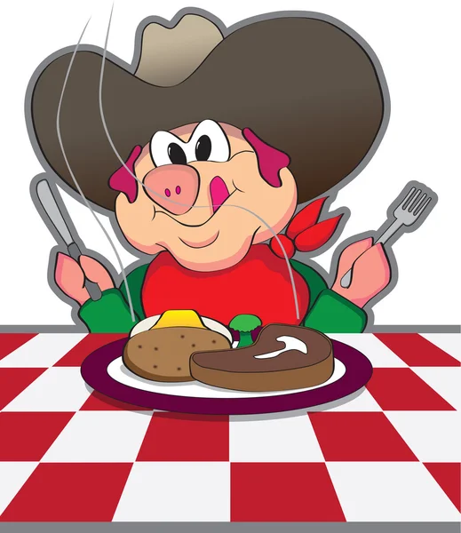 Hungriges Cowboyschwein — Stockvektor