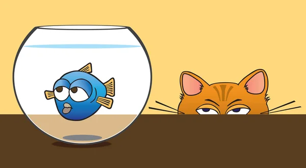 Cat stalking fish — Stock Vector