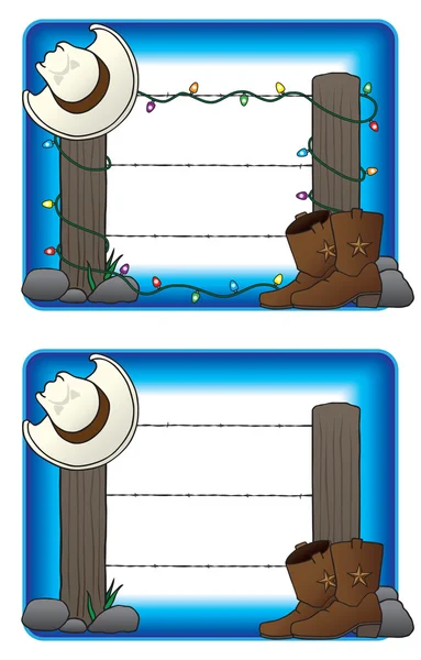 Clôture avec chapeau et bottes de cow-boy — Image vectorielle