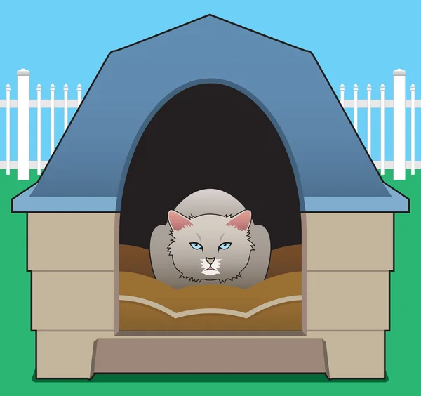 Kitty en la casa del perro — Vector de stock