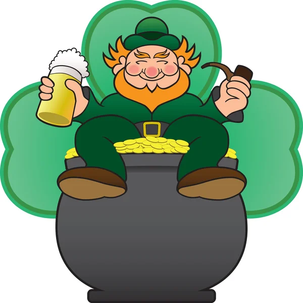 Leprechaun with pot of gold and brew — Stock Vector