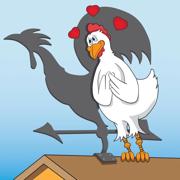 Liebeskrankes Huhn auf dem Dach — Stockvektor