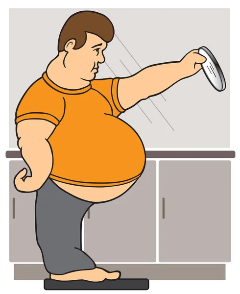 Hombre en básculas de baño — Vector de stock