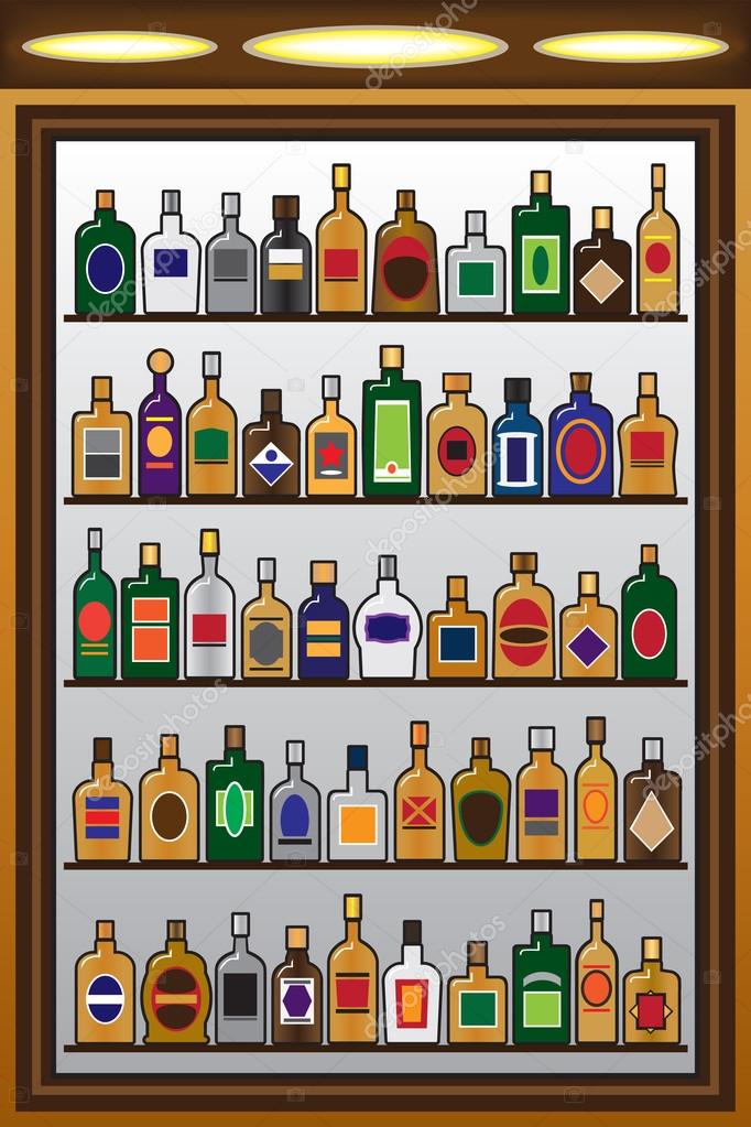 Shelves full of liquor bottles