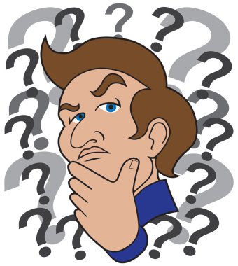 Undecided man with question marks clipart