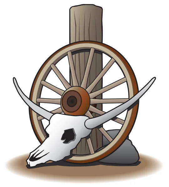 Sturen van de schedel en wagon wheel — Stockvector