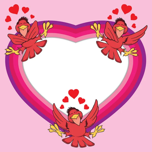 Aves rojas con San Valentín — Vector de stock