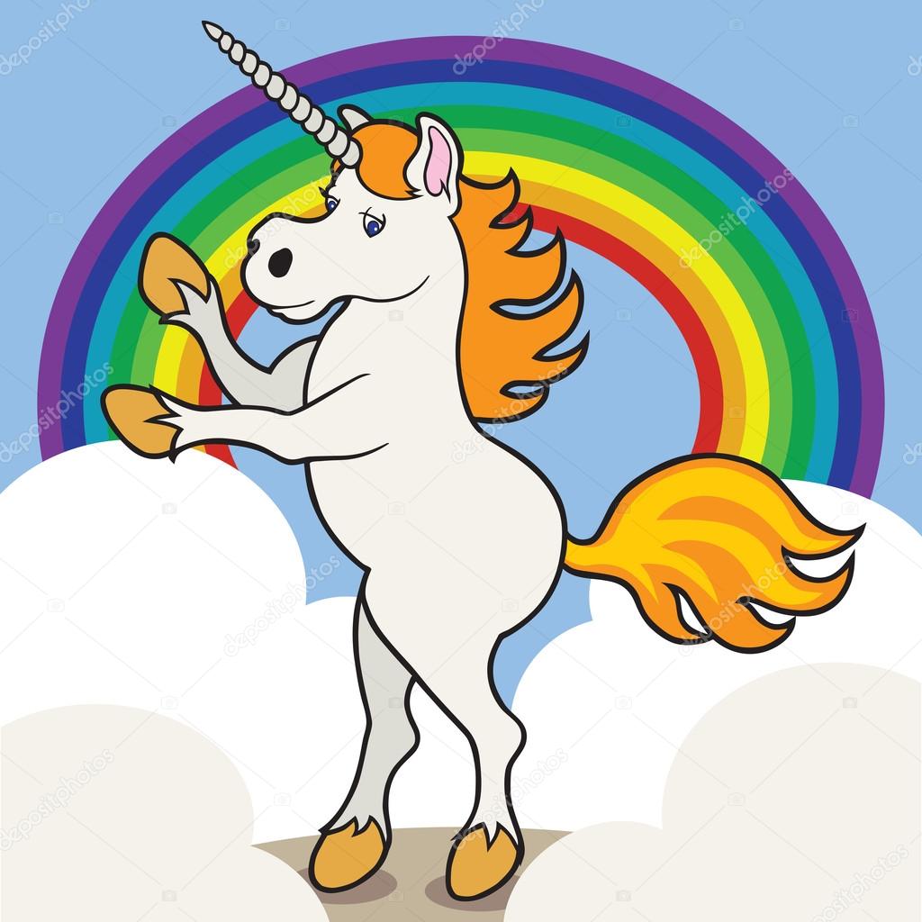 Unicorn with clouds and rainbow