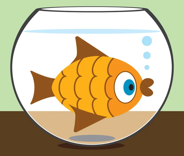 Desenho animado peixinho dourado em tigela — Vetor de Stock