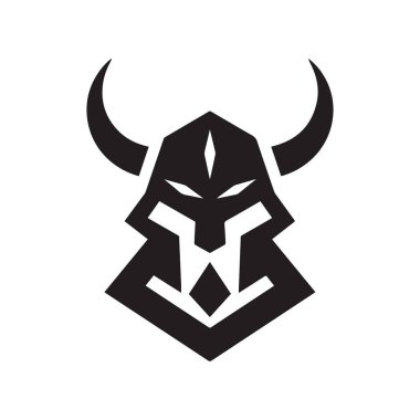 Modern Minimal Tasarımda Keskin Eğri Boynuzları olan Viking Miğferi Logosu