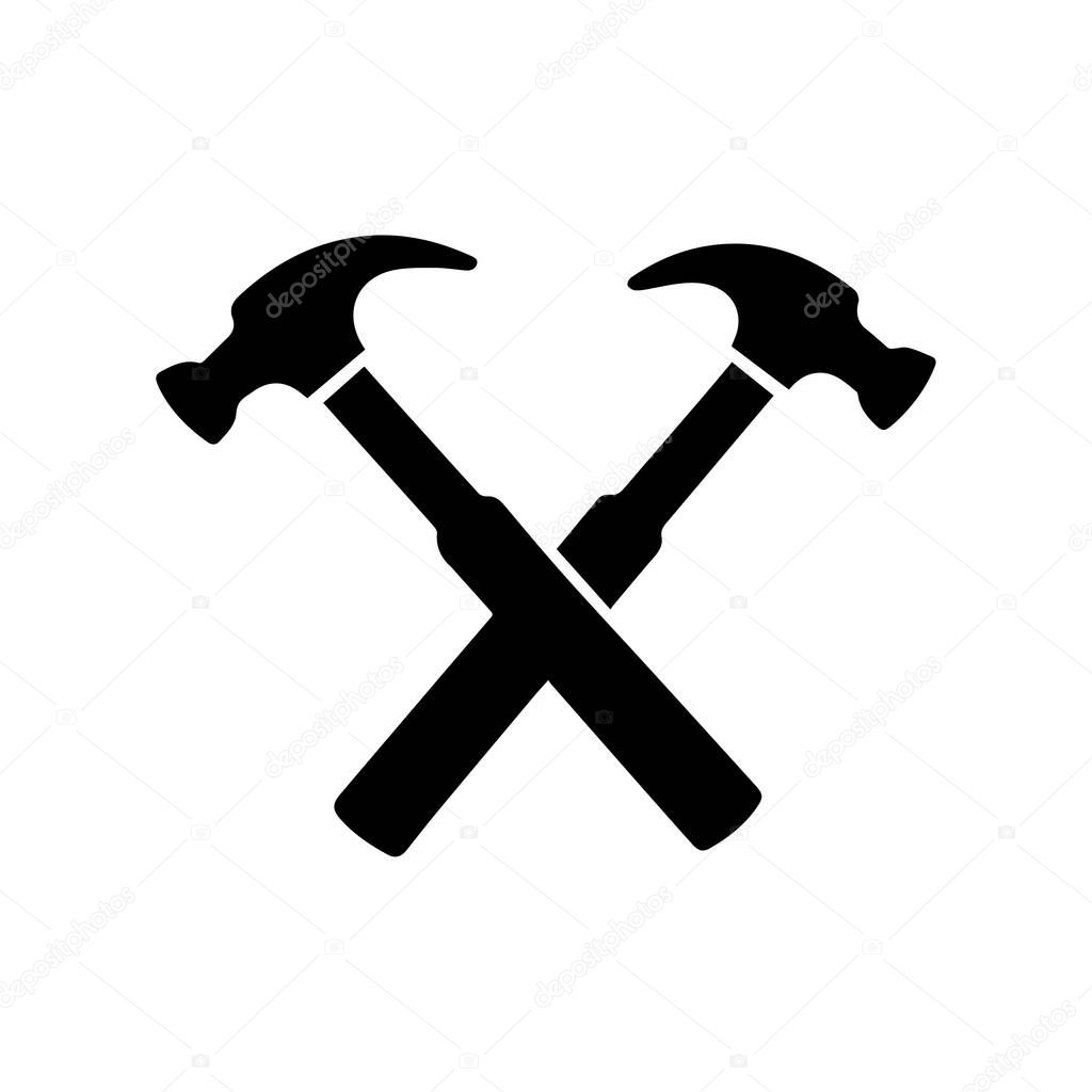 Gear and Hammer Crossed Logo Representing Teamwork Mechanics and Strength