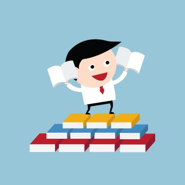 İşadamı basılı kitap ve okuma kitabı, iş kavramı, vektör.