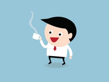 işadamı ile kahve fincanı, düz tasarım rahatlatıcı