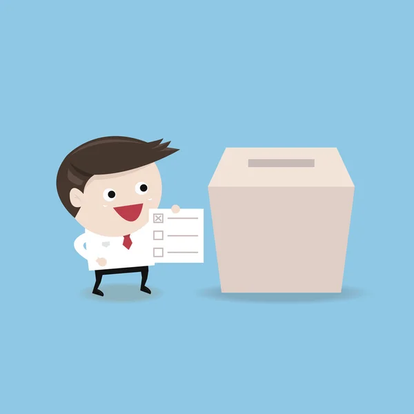 Businessman vote at ballot box, Vector illustration, flat design — Stock Vector