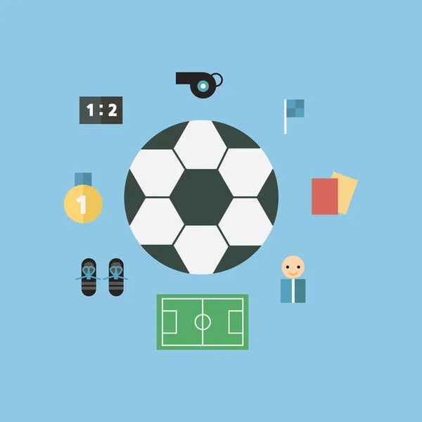 Iconos de fútbol, diseño plano, vector — Vector de stock