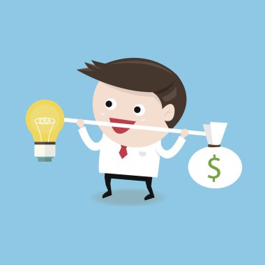 Dengeleme fikir ve para, düz tasarım iş adamı