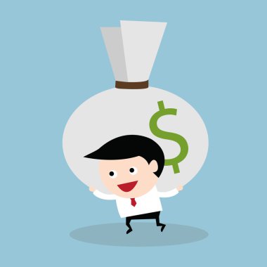 Vektör karikatür işadamı taşıma büyük para çantası, düz tasarım,